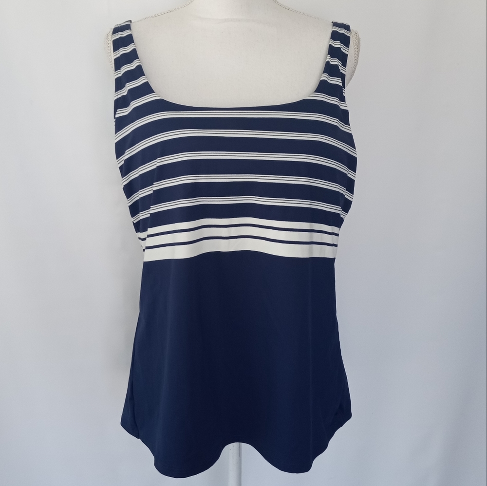 NWT Lands' End Women's Plus Size Navy Striped Tankini Swim Top Size 18